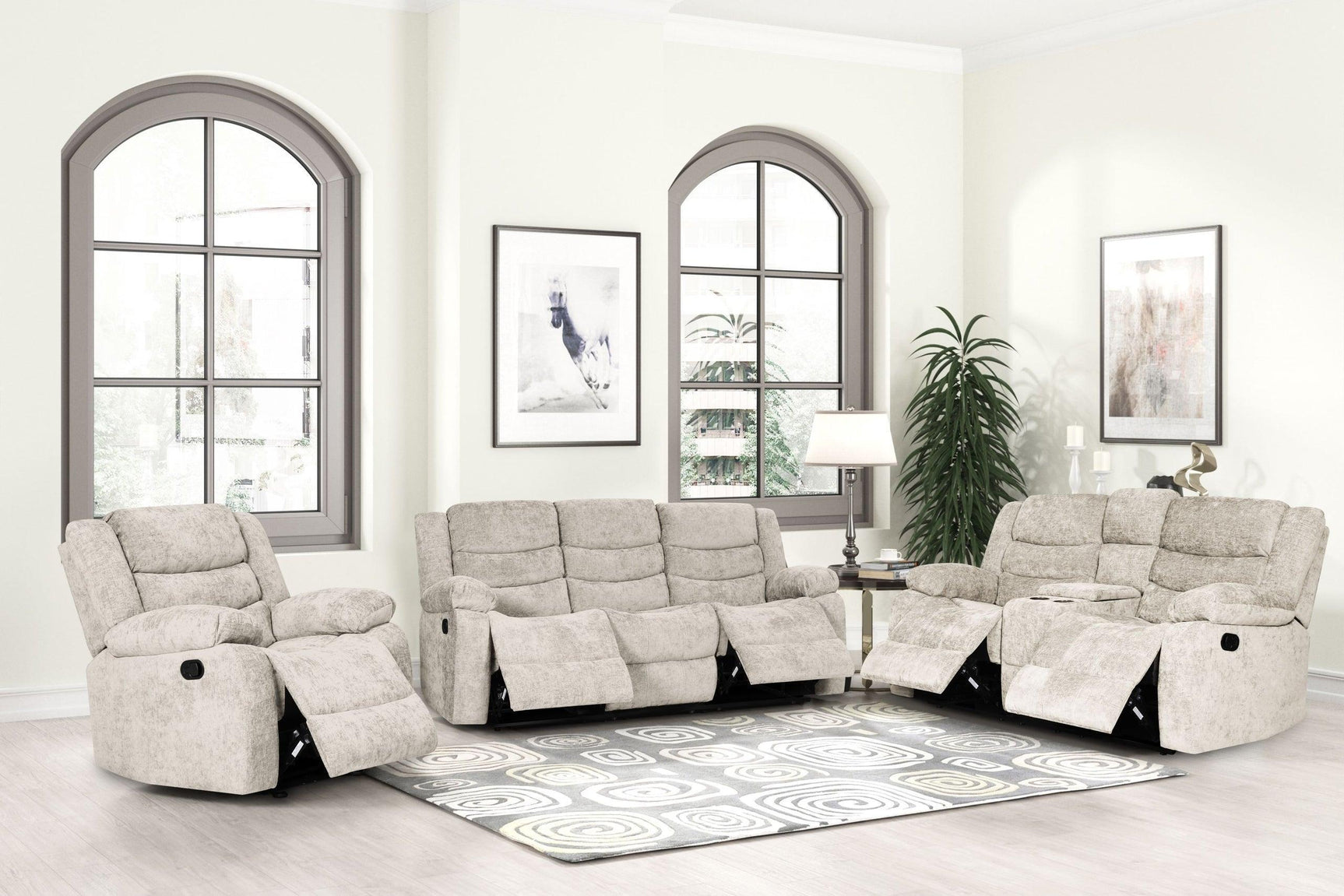 Oliver Beige Fabric 3-Piece Reclining Set