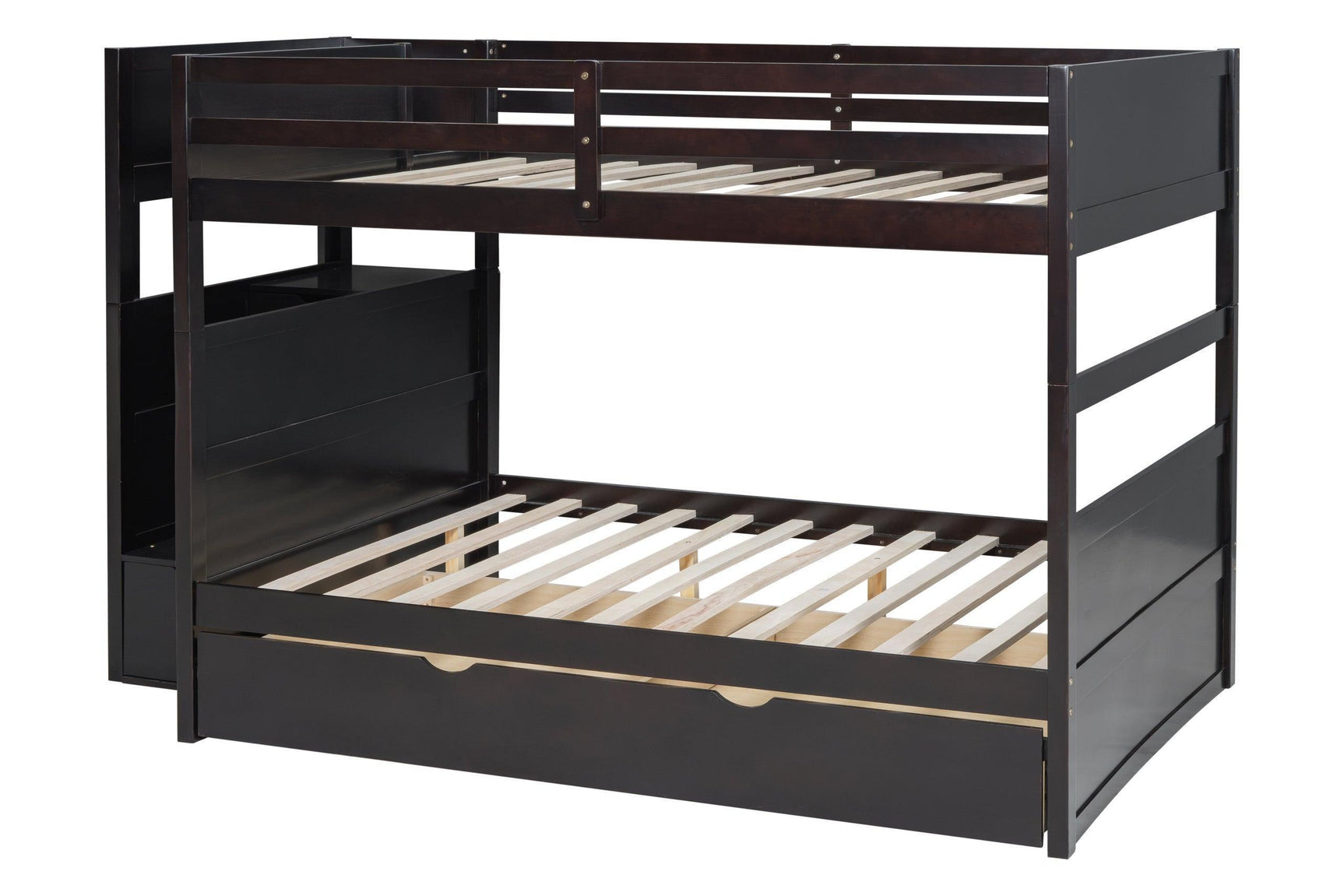Espresso Full Over Full Trundle Staircase Storage Bunk Bed