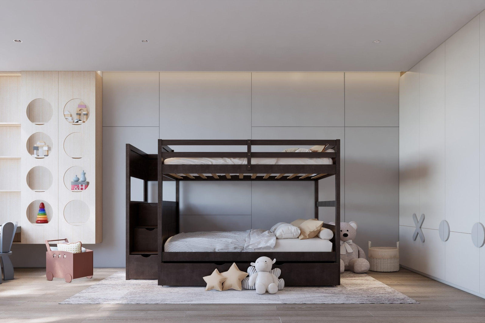 Espresso Full Over Full Trundle Staircase Storage Bunk Bed