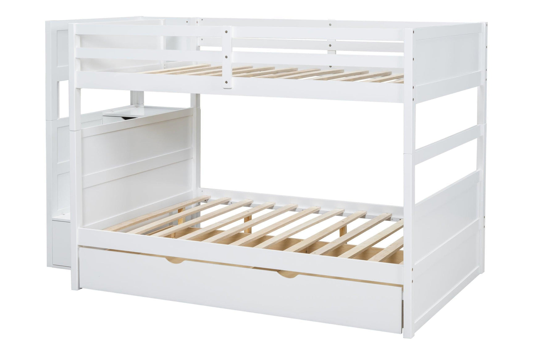 White Full Over Full Trundle Staircase Storage Bunk Bed