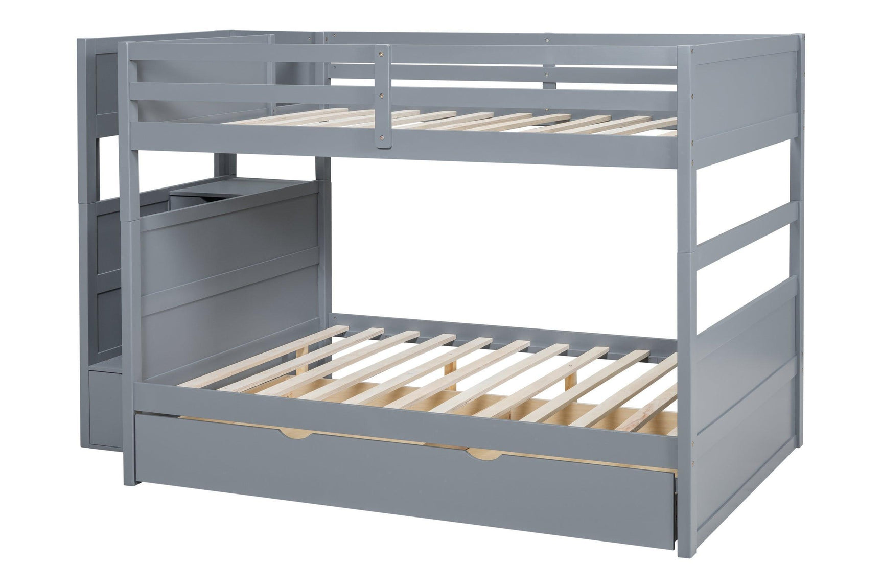Gray Full Over Full Trundle Staircase Storage Bunk Bed