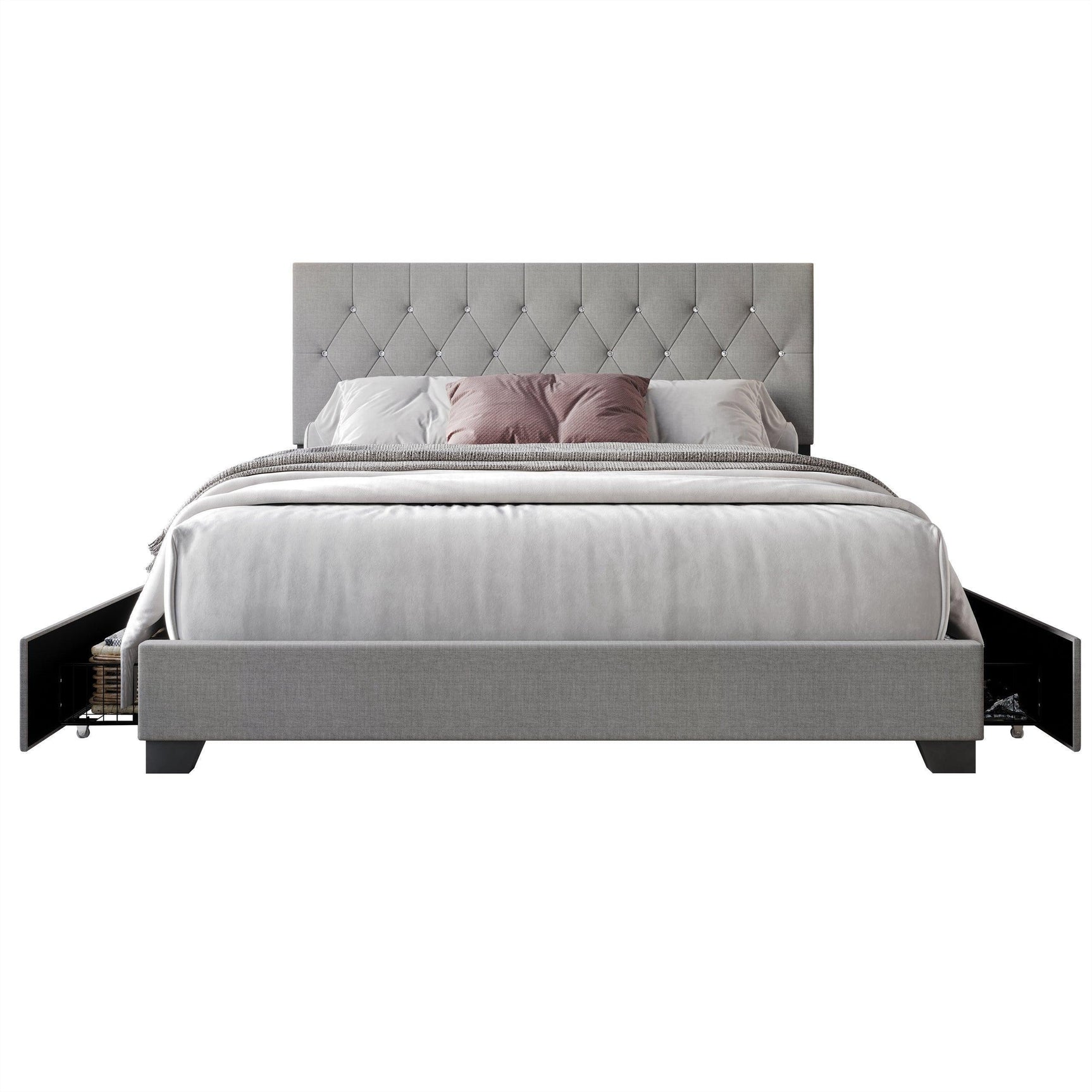 Dooma Gray Velvet Upholstered Tufted Platform Queen Bed
