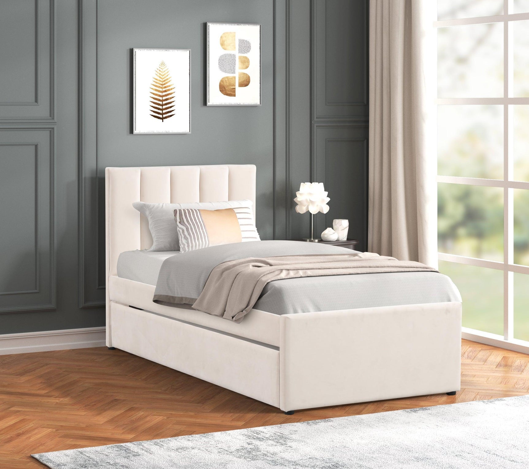 Maya Beige Twin Platform Bed w Trundle