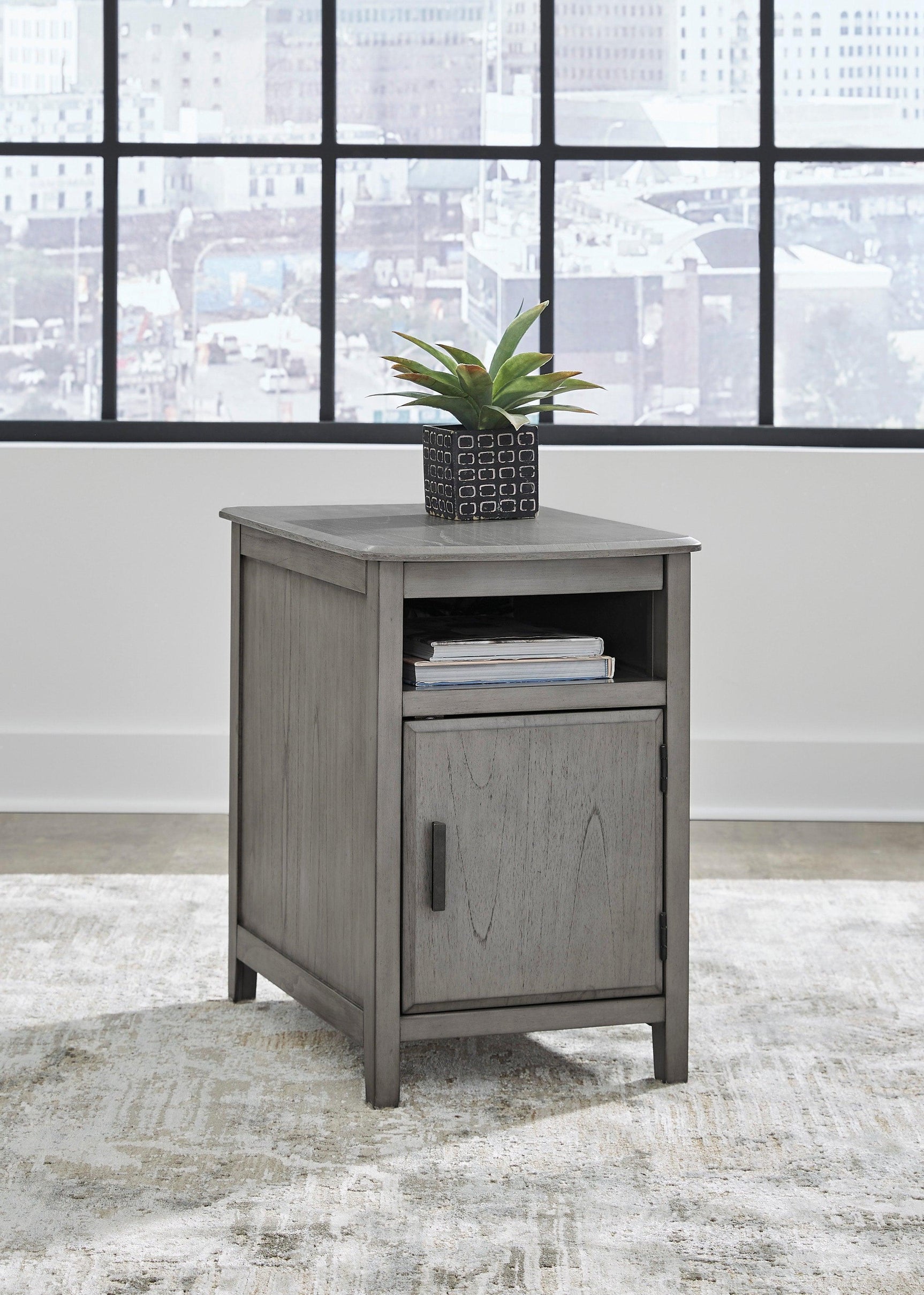 Bom Gray Side End Table USB Ports Power Outlet