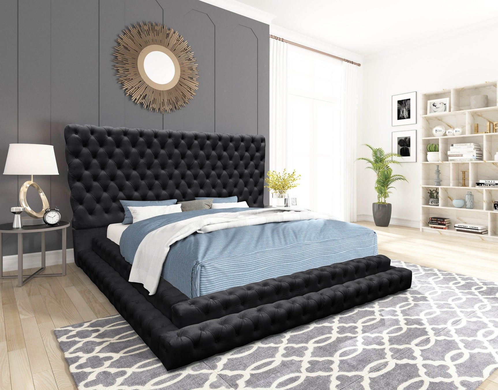 Kiki Black Upholstered Tufted Platform King Bed