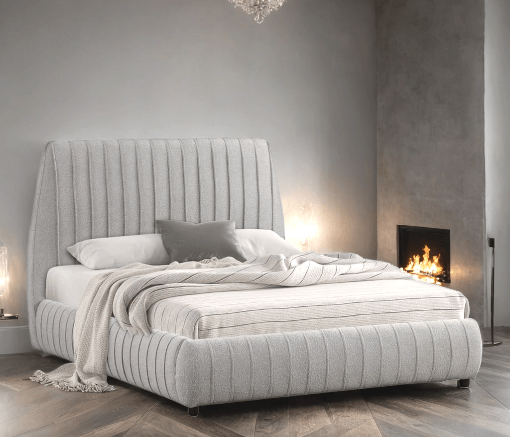Oasis Gray Upholstered Platform Queen Bed