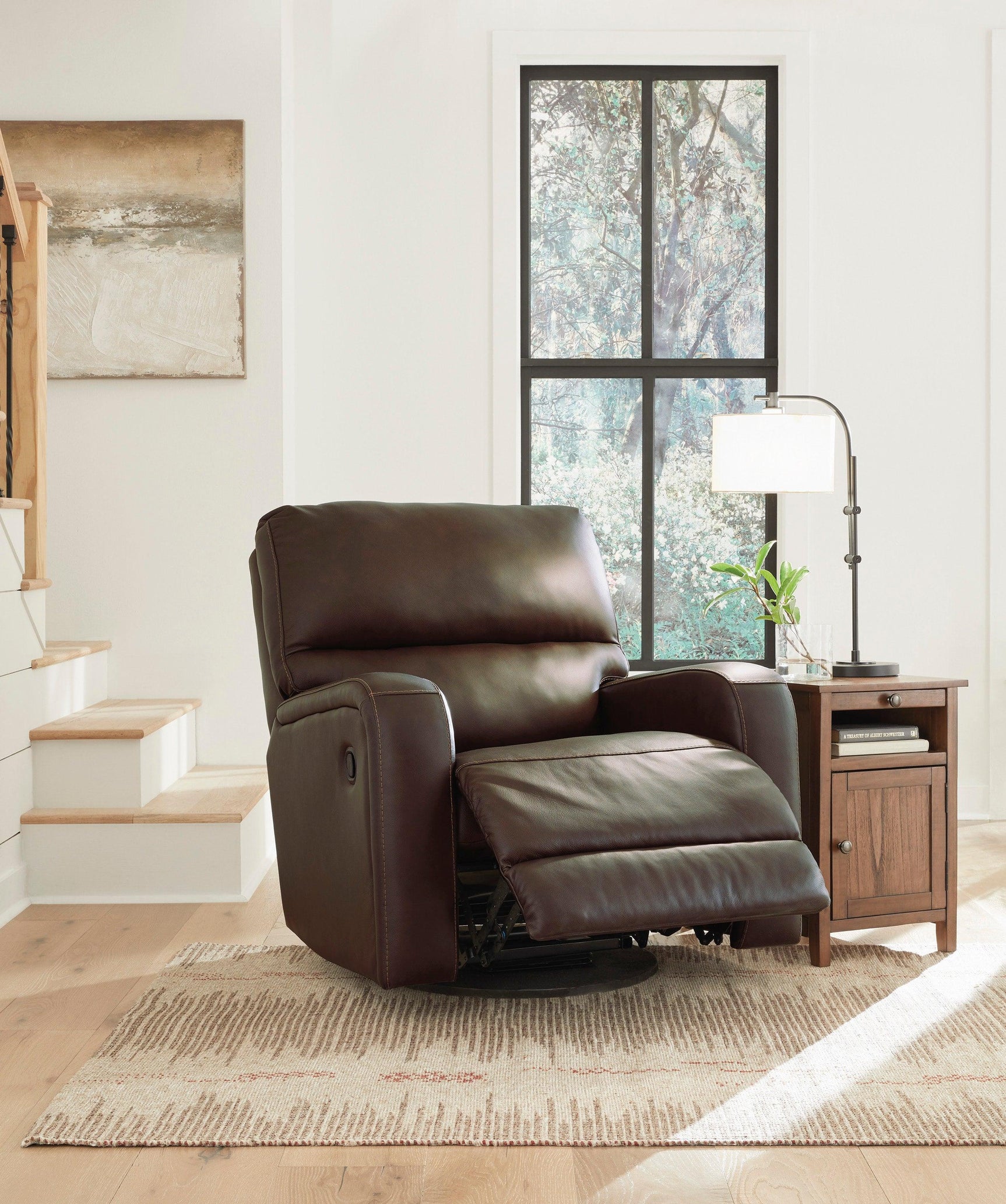 Uriah Coffee Leather Swivel Glider Recliner