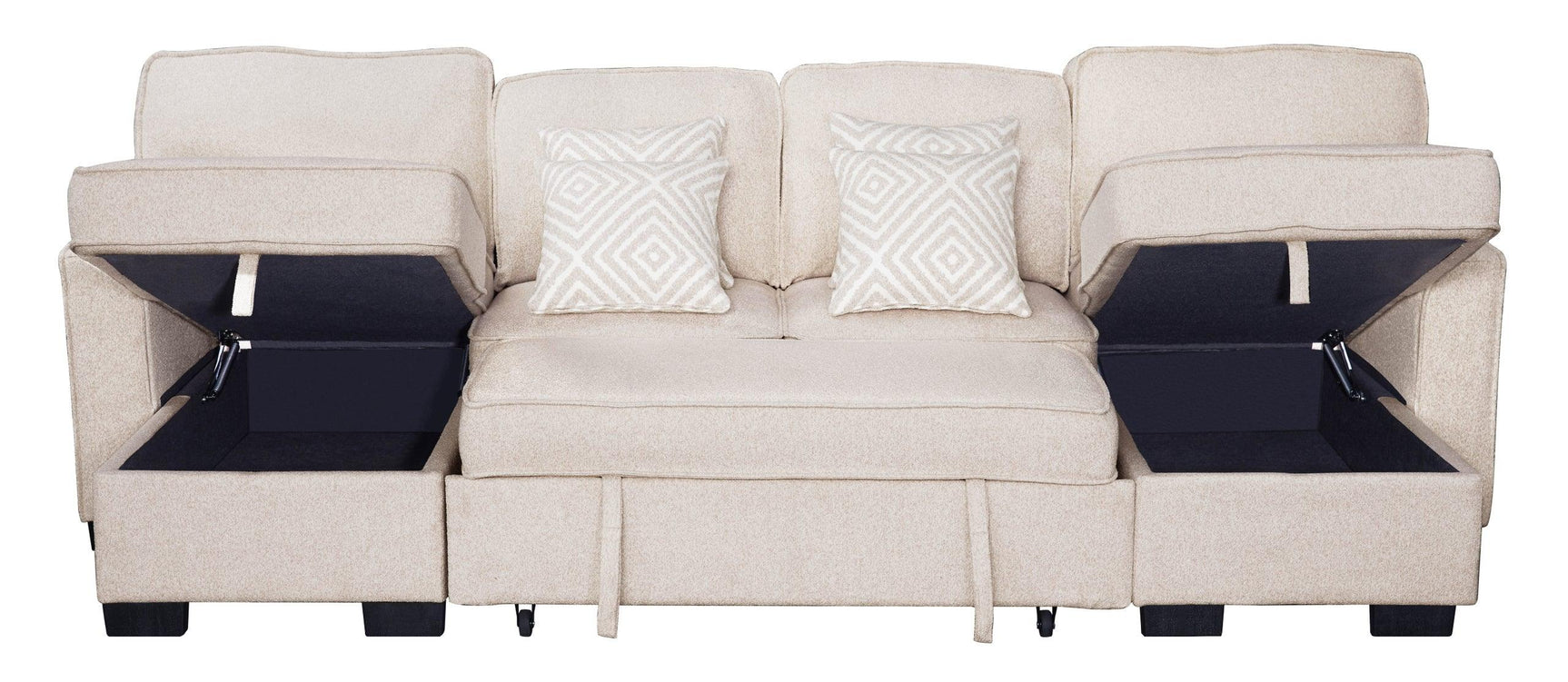 Sahara Beige Double Storage Chaise Sectional w Drop Down Cupholders