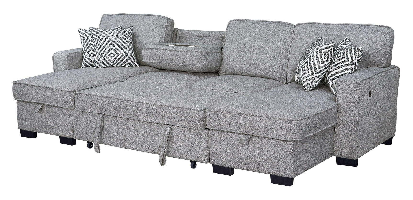 Sahara Gray Double Storage Chaise Sectional w Drop Down Cupholders