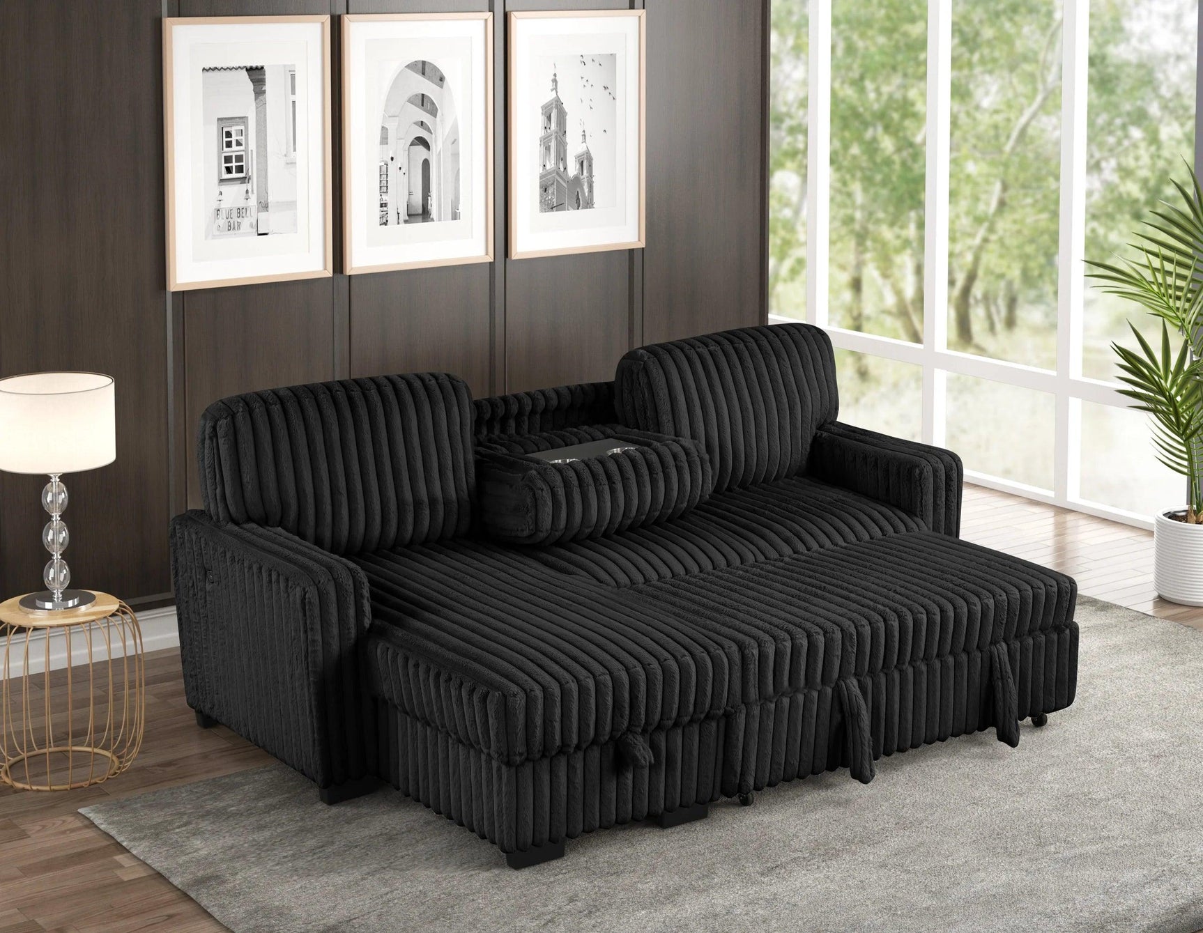 Poland Black Reversible Sectional w Pull-Out Bed