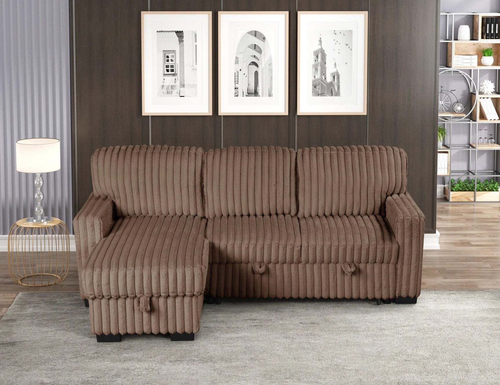 Poland Mocha Reversible Sectional w Pull-Out Bed