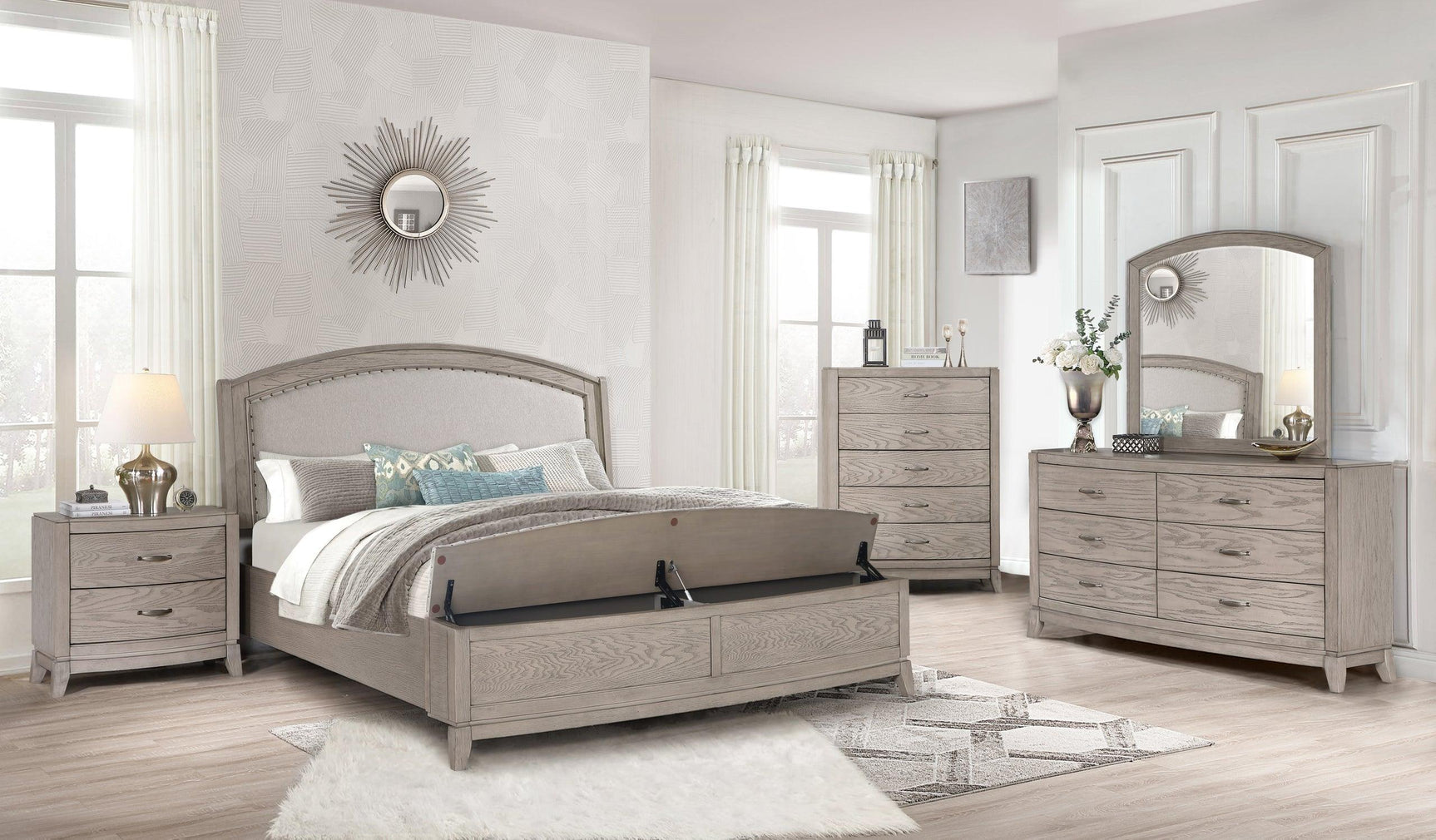 Lima Light Gray Upholstered Bedroom Set