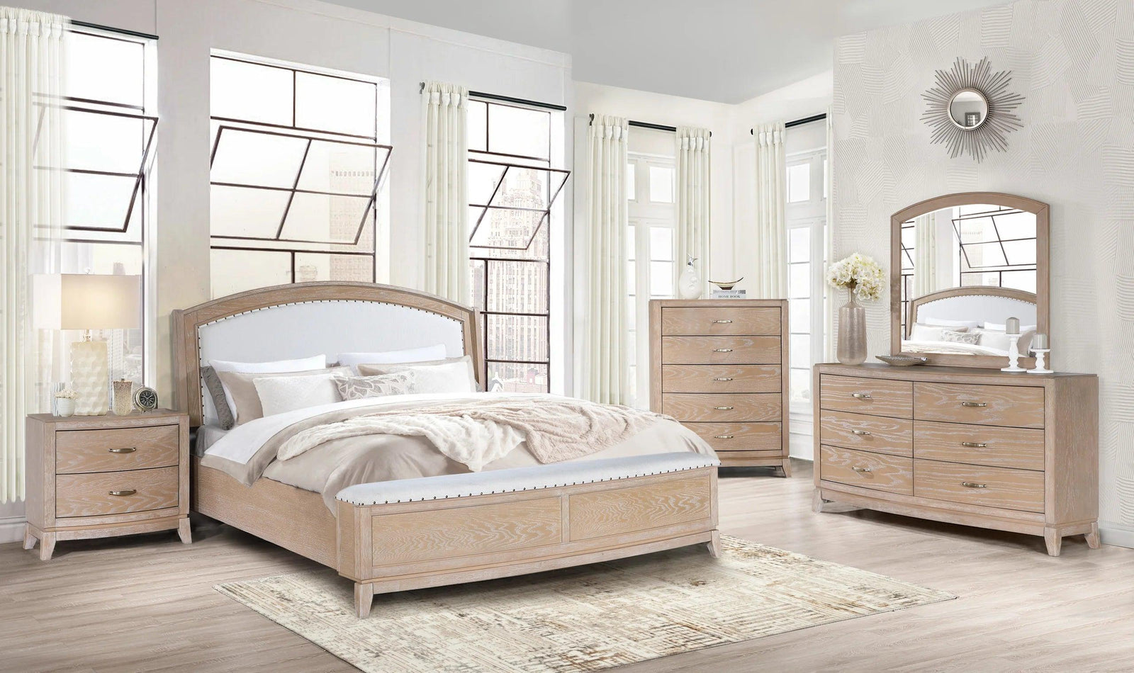 Lima Light Brown Gray Upholstered Bedroom Set