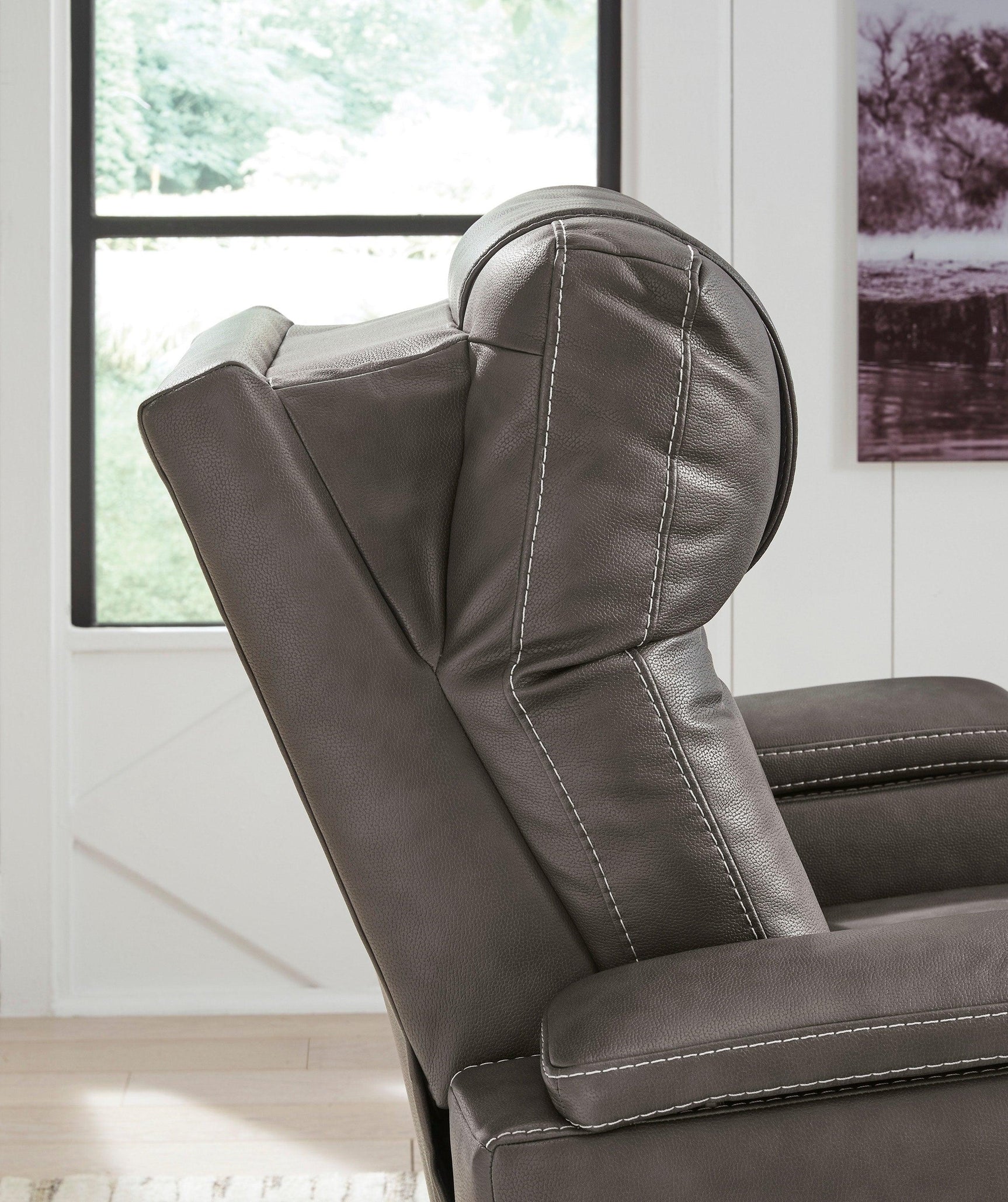 Den Gray Faux Leather Power Recliner w LED & USB Port