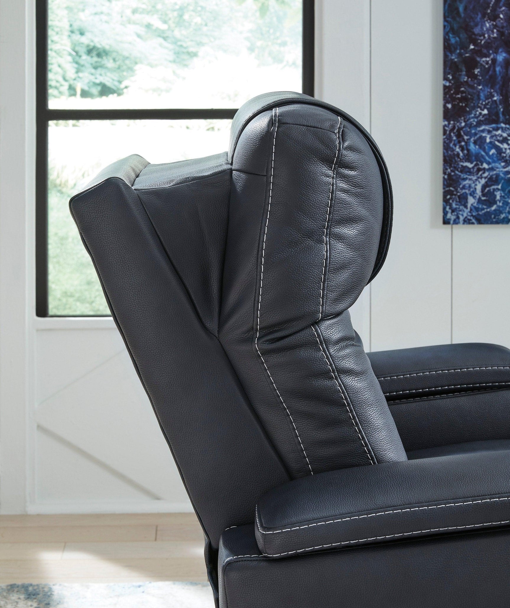 Den Sapphire Faux Leather Power Recliner w LED & USB Port