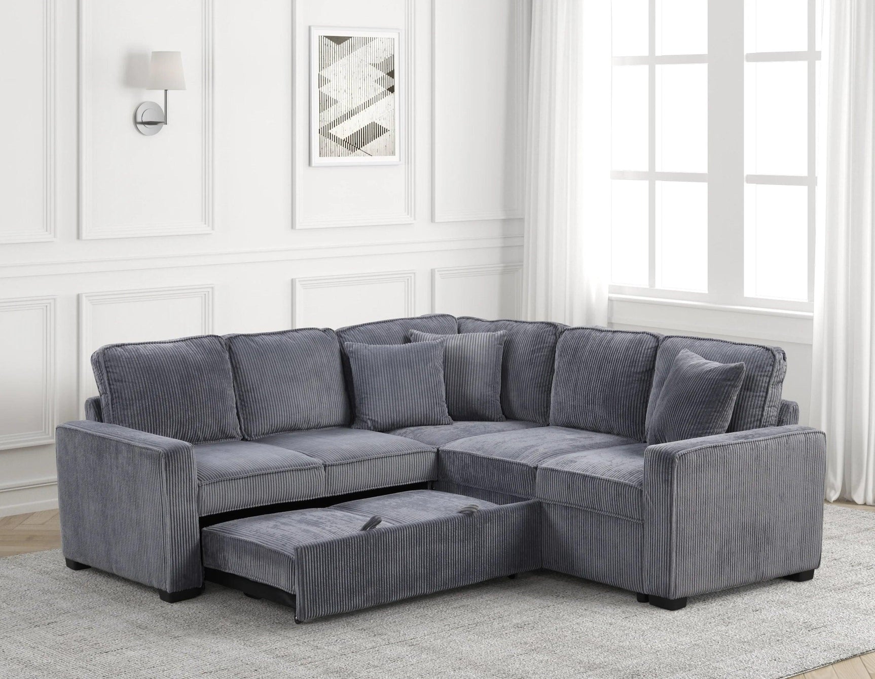 Ariel Charcoal Sectional w Pull-Out Bed