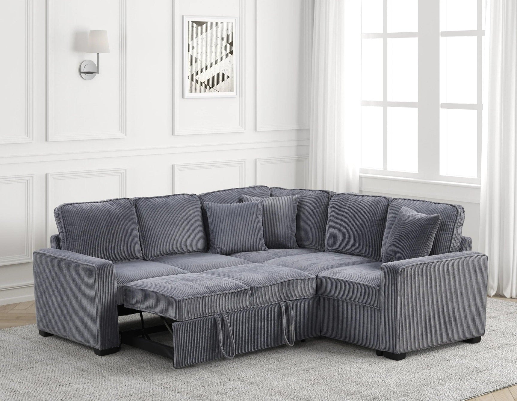 Ariel Charcoal Sectional w Pull-Out Bed
