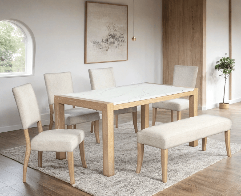 Mina Ivory Upholstered Dining Room Set