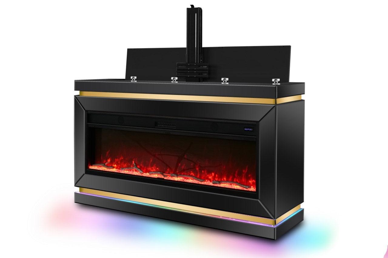 Anith Black TV Stand w Fireplace