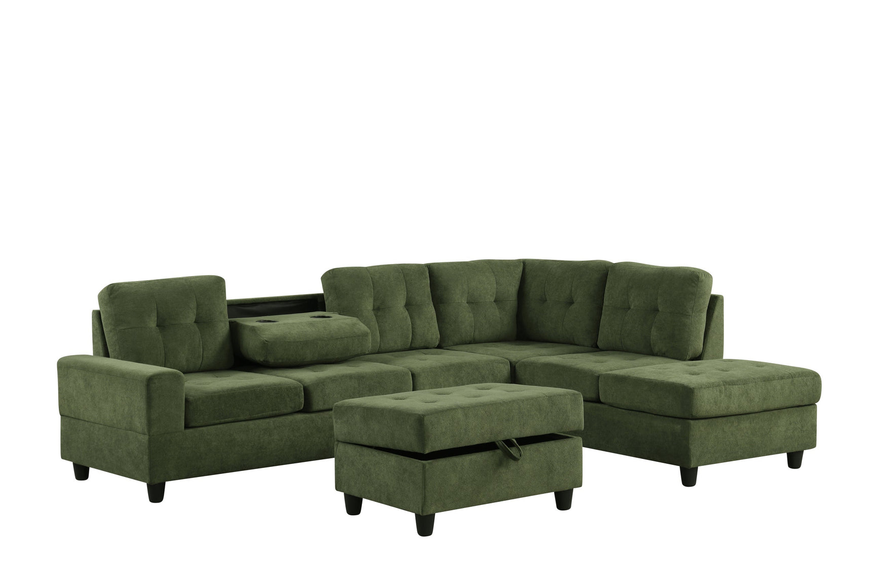 Heights Green Reversible Sectional + Ottoman