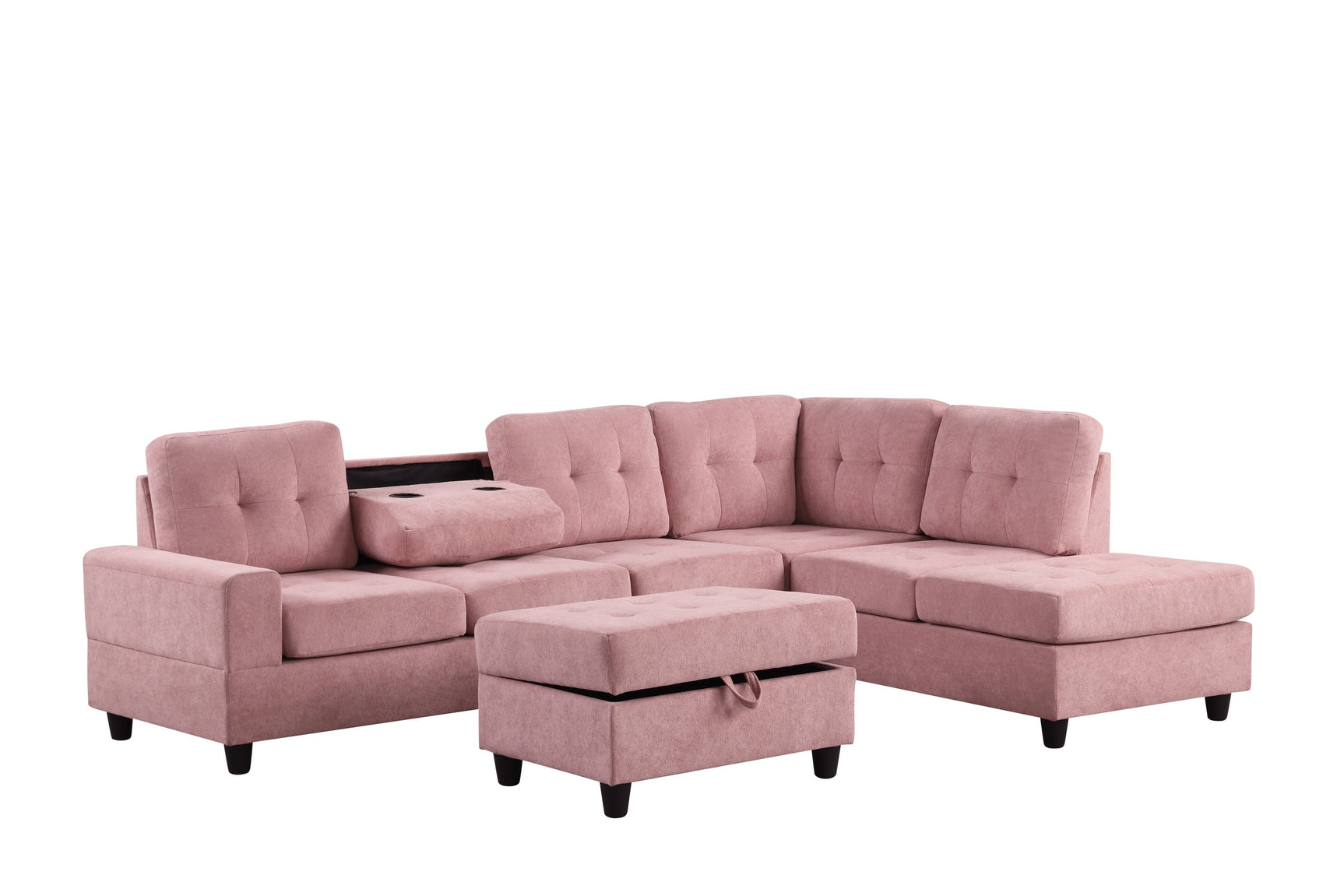 Heights Pink Reversible Sectional + Ottoman