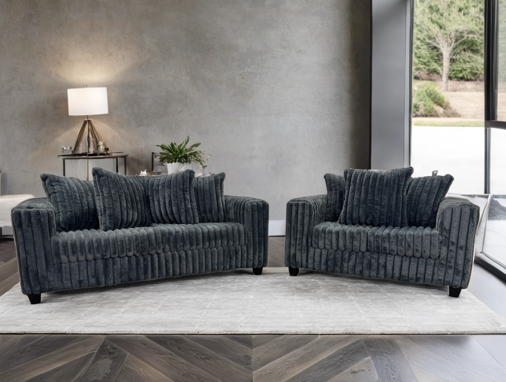 FiveTen Charcoal Velvet Sofa & Loveseat Set