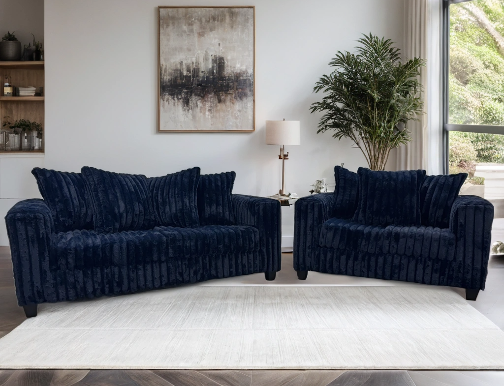 FiveTen Navy Velvet Sofa & Loveseat Set