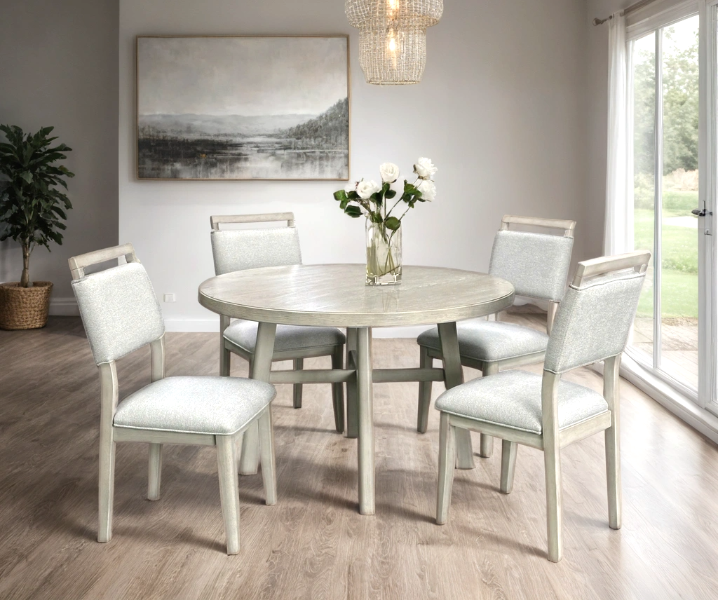 Domino Light Gray Round Dining Table + 4 Chair Set