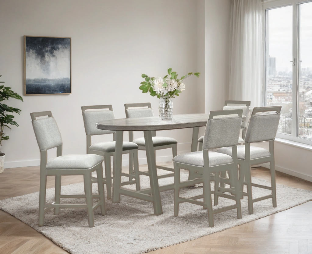 Duss Light Gray Counter Height Table + 6 Chair Set