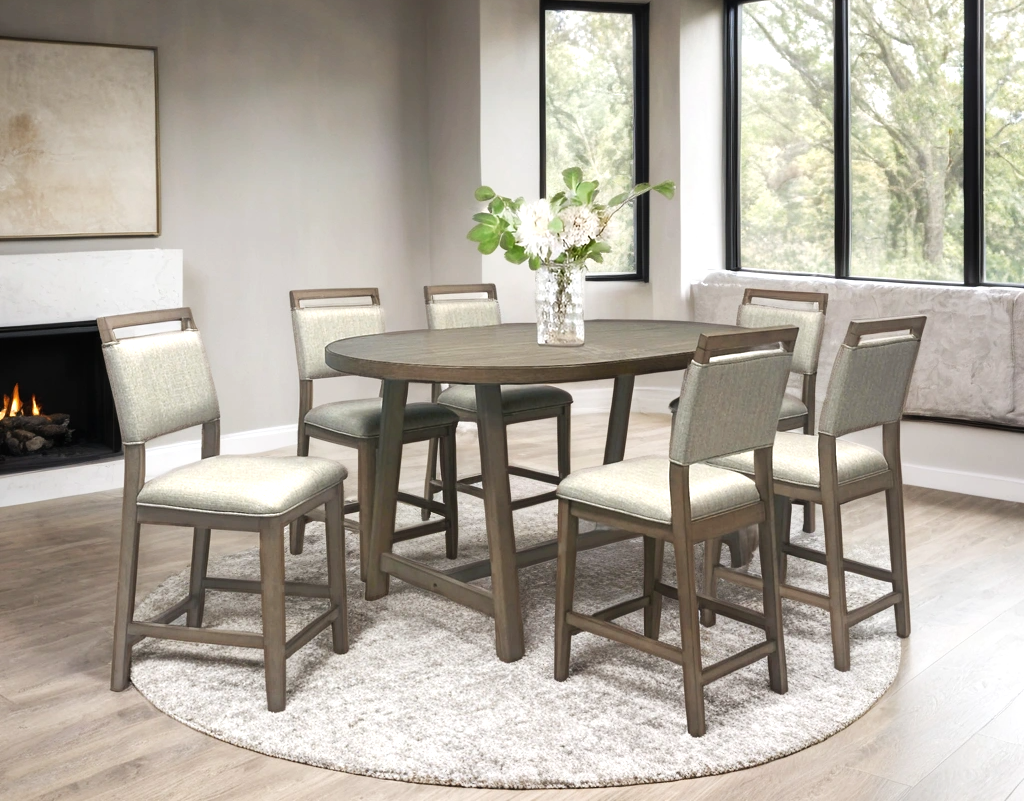 Duss Gray Counter Height Table + 6 Chair Set