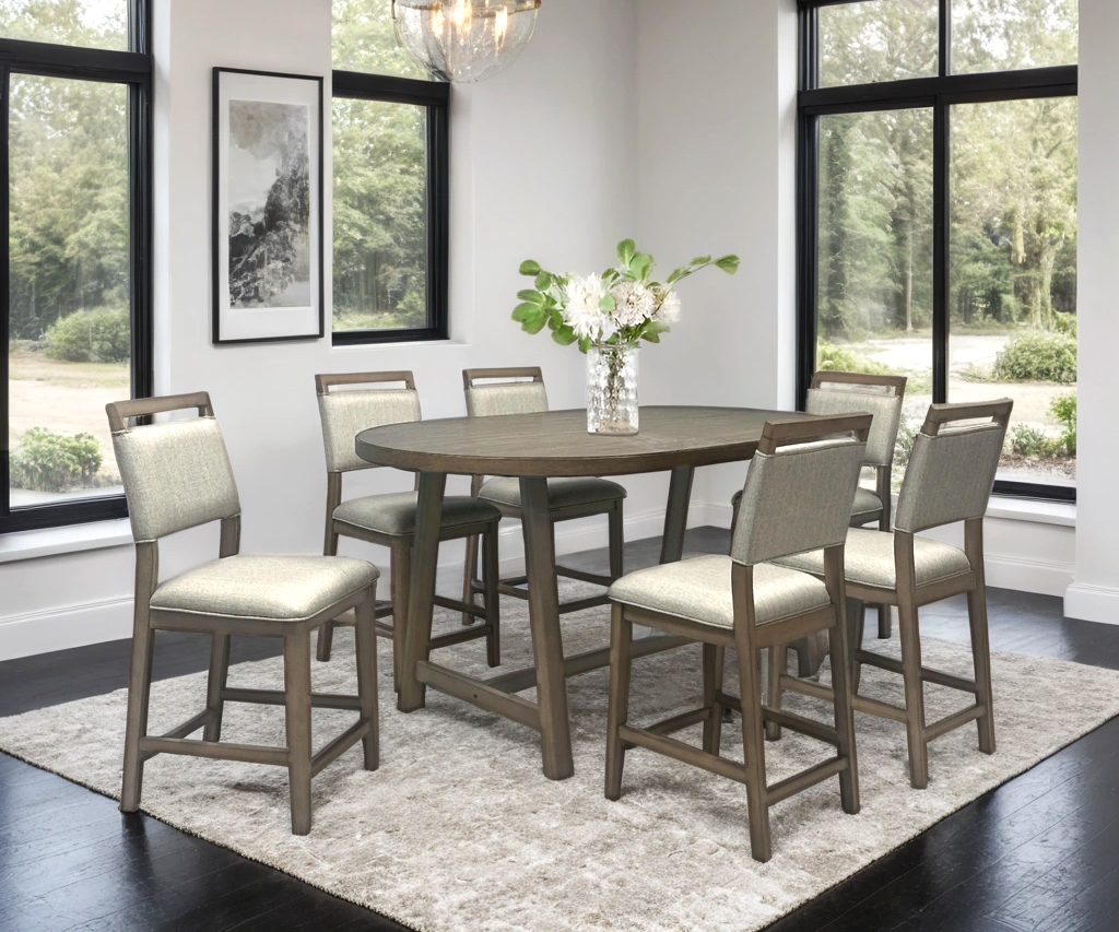 Duss Gray Counter Height Table + 6 Chair Set