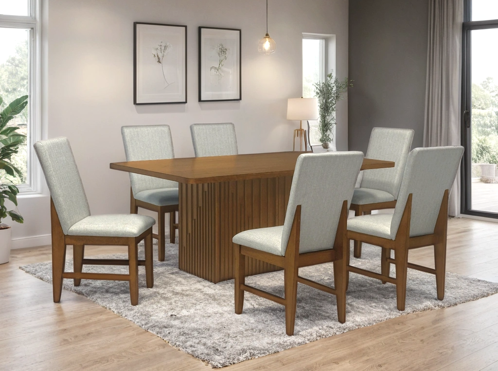 Ditu Cherry Rectangular Dining Table + 6 Chair Set