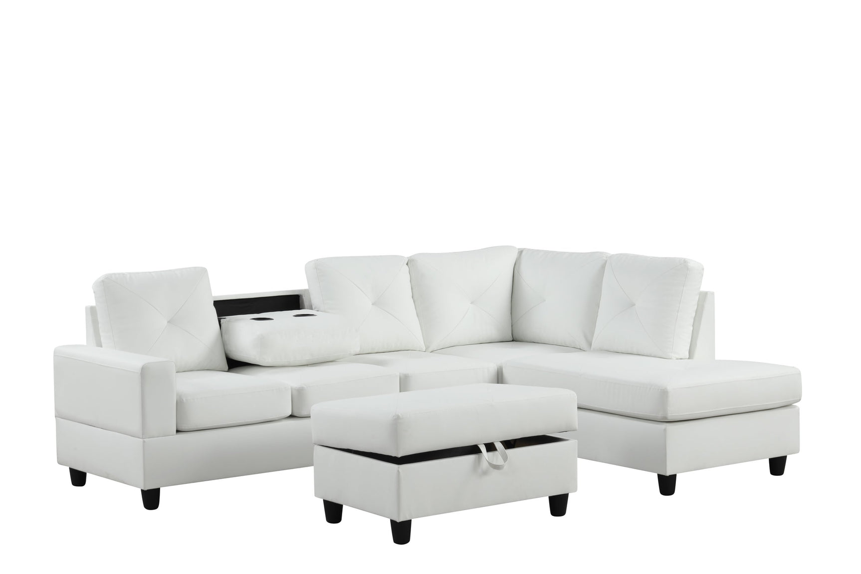 Rocket White PU Reversible Sectional with Ottoman