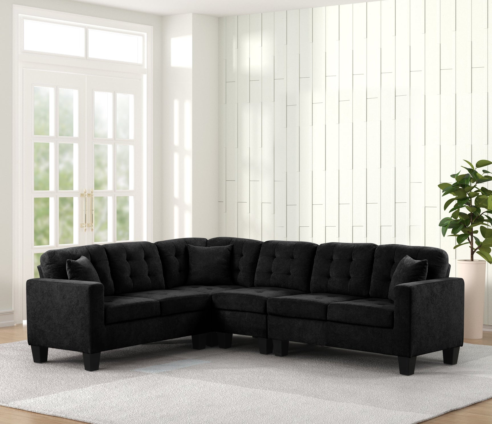 Logan Black Fabric Reversible Sectional