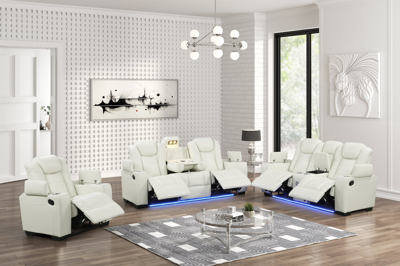 Stefano White 3-Piece Reclining Set