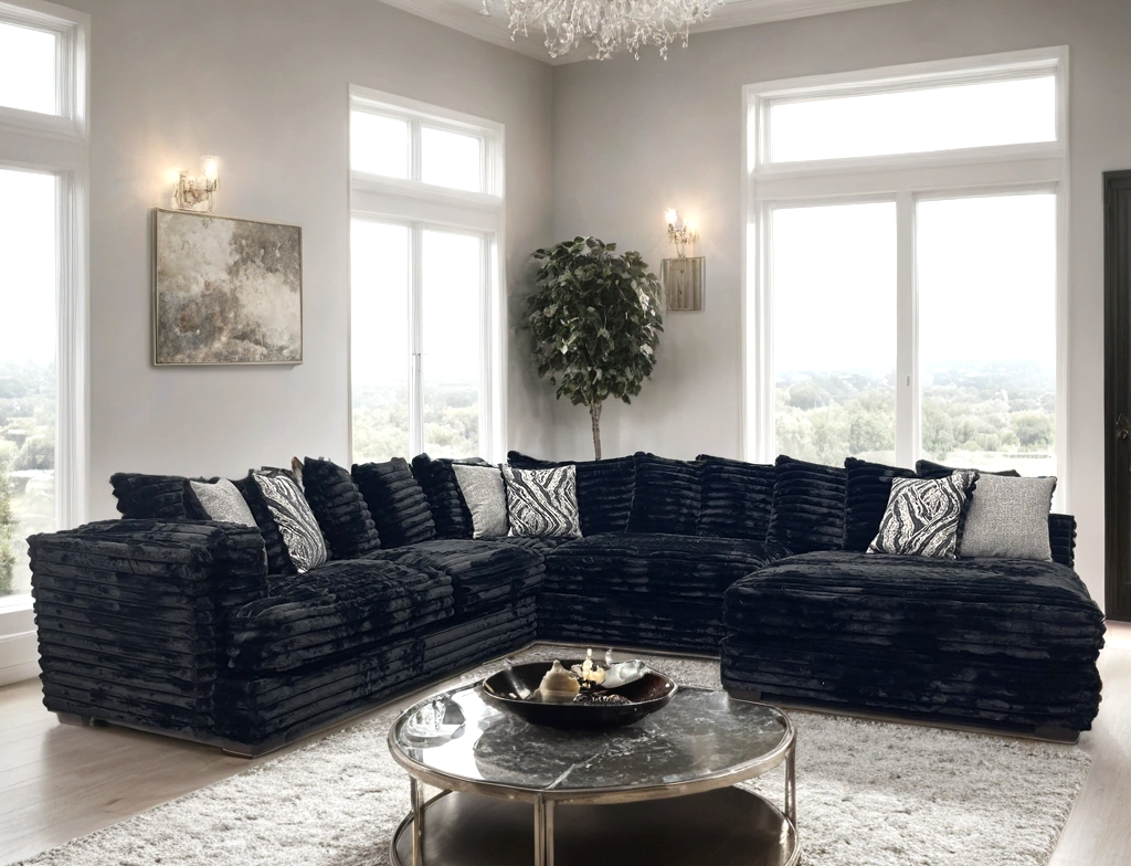 Saro Black Neutral Fabric Oversized Sectional