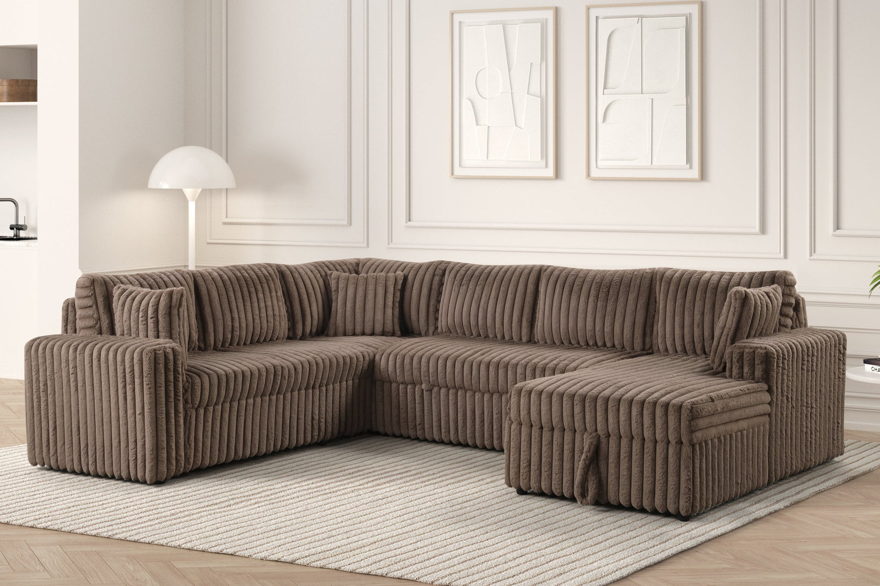 Forever Mocha Fabric Sectional With Pull-Out Bed