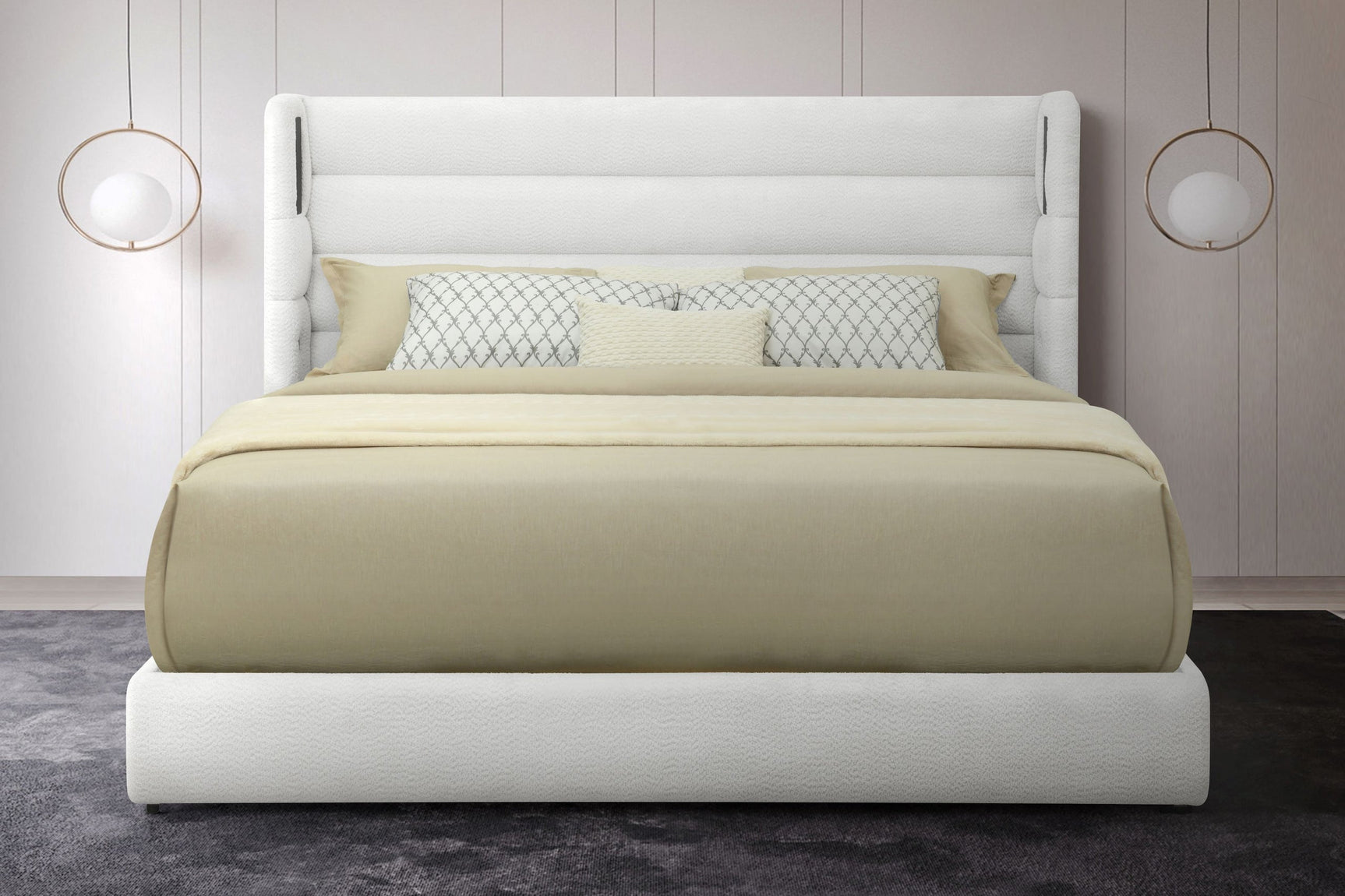 Hero White Upholstered Bluetooth Speaker Platform Queen Bed