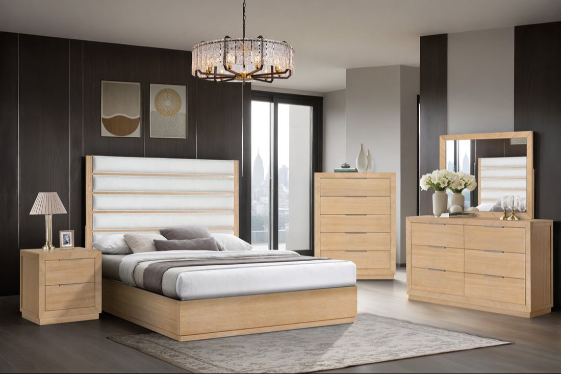 Oslo Light Brown Upholstered Panel Bedroom Set