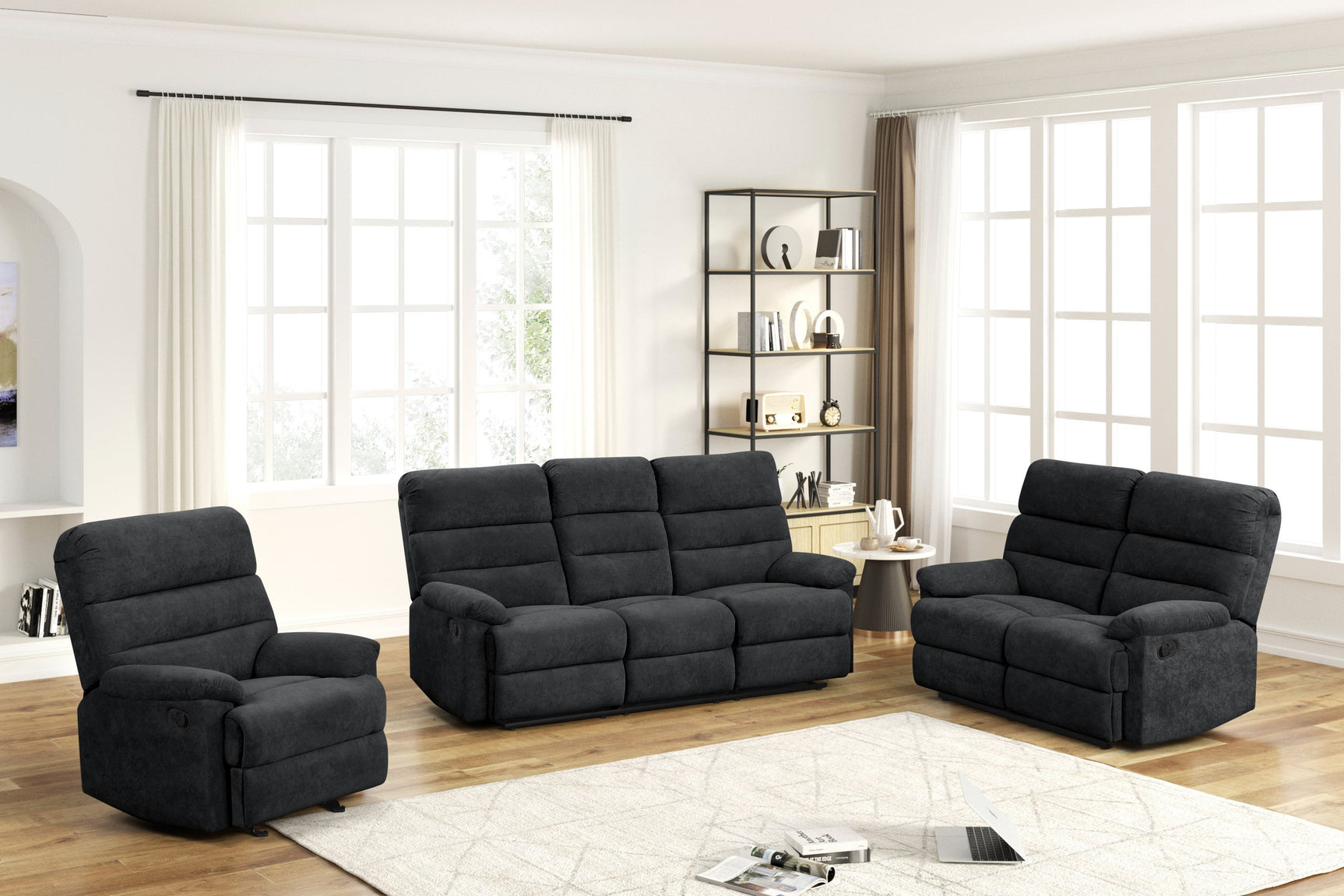 Albert Black Performance Fabric 3-Piece Reclining Set