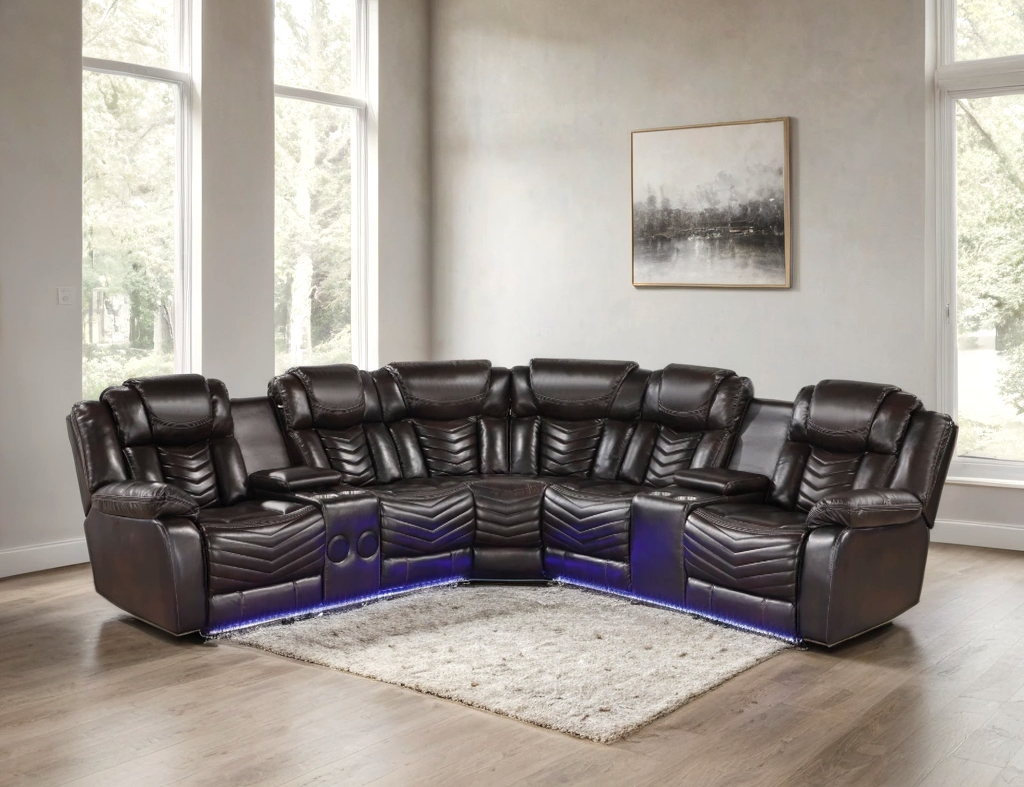 Ace Brown Leather Gel Reclining Sectional