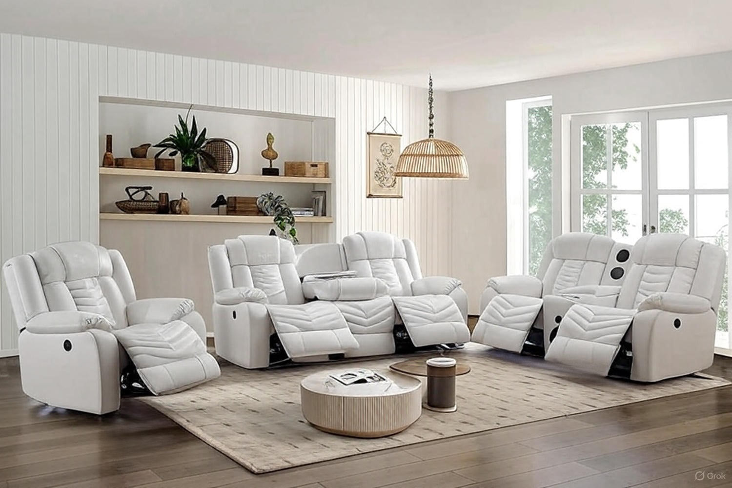 Ace White Leather Gel 3-Piece Reclining Set
