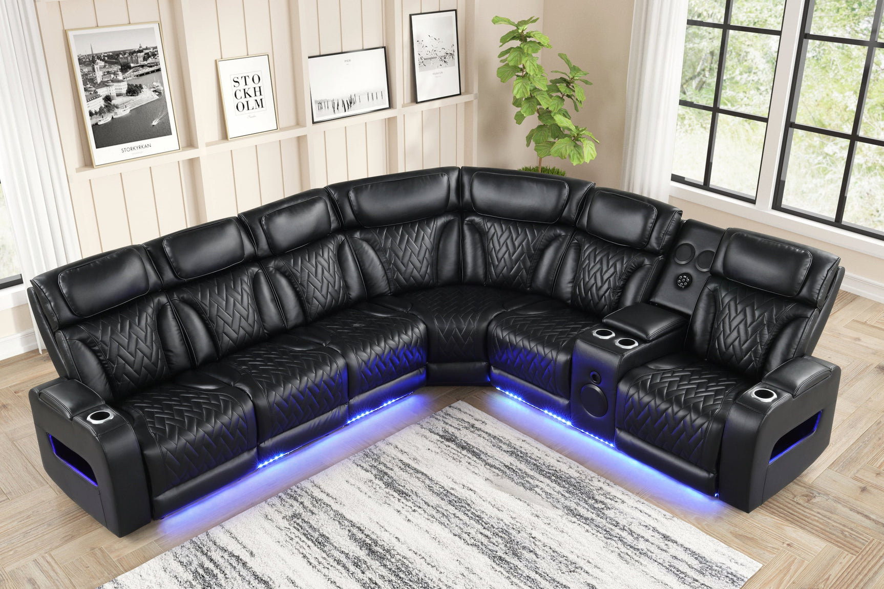 Barcelona Black Power Reclining Sectional w Power Headrests