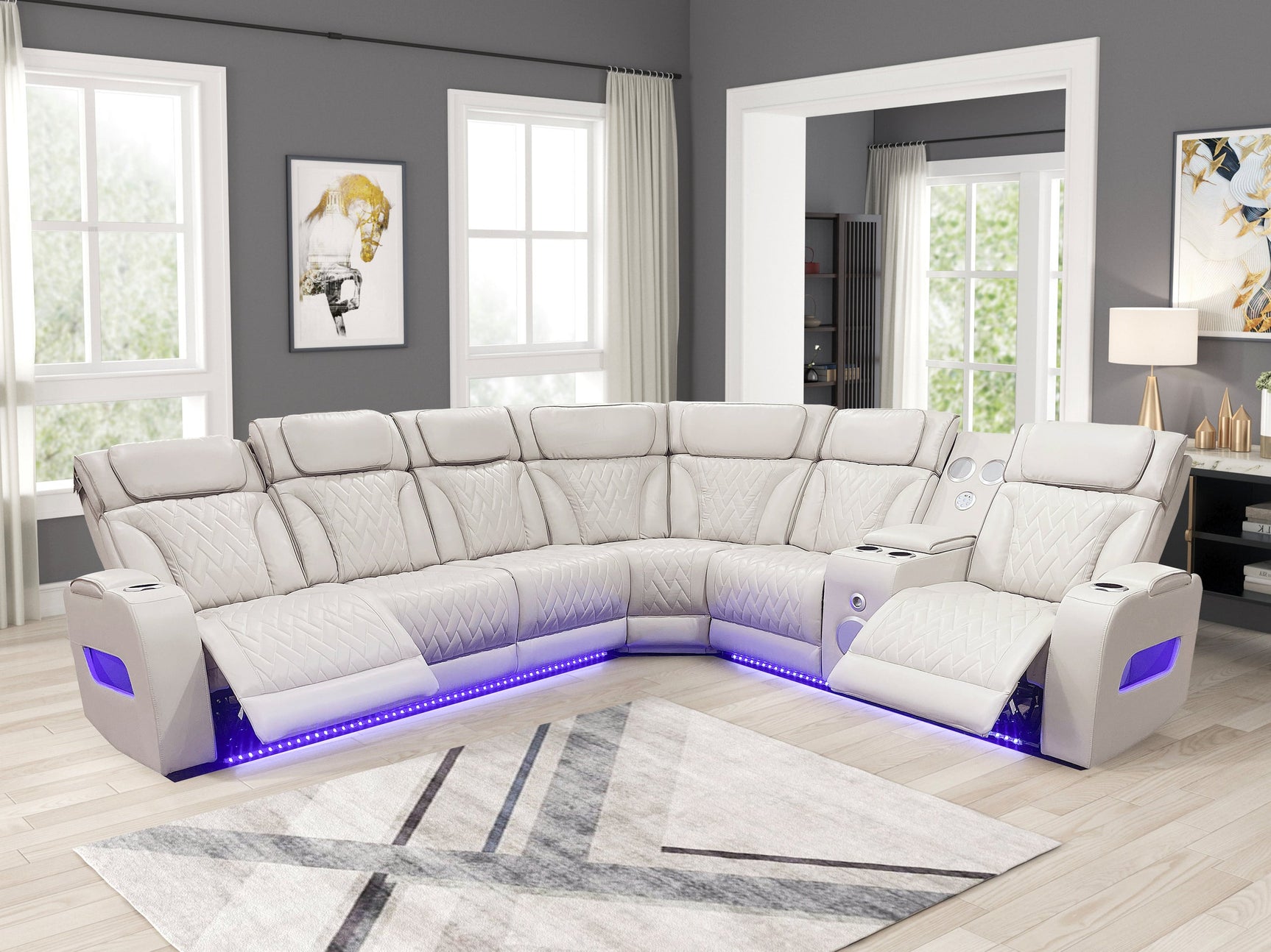 Barcelona Sand Power Reclining Sectional w Power Headrests
