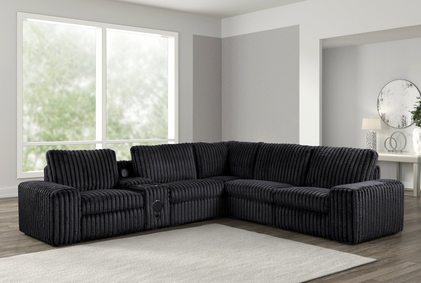Amelia Onyx Power Reclining Sectional w Bluetooth Speakers