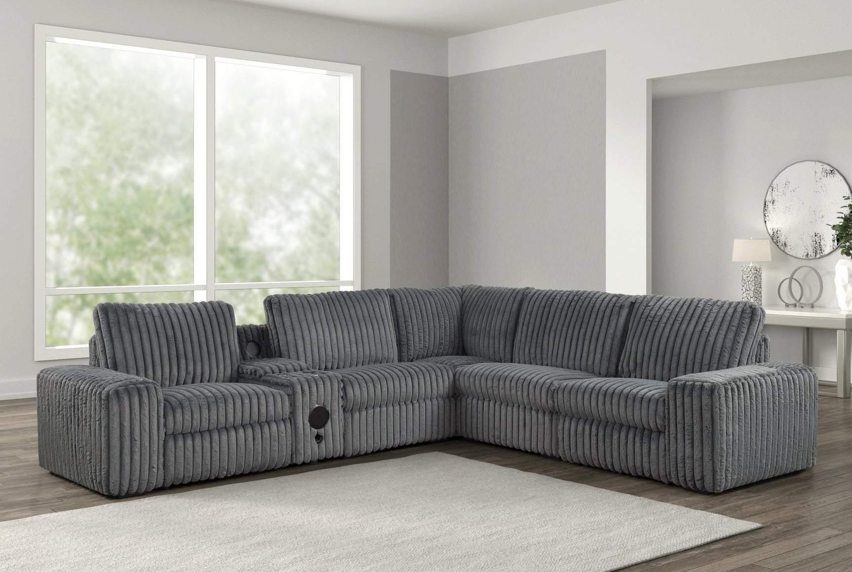 Amelia Charcoal Power Reclining Sectional w Bluetooth Speakers