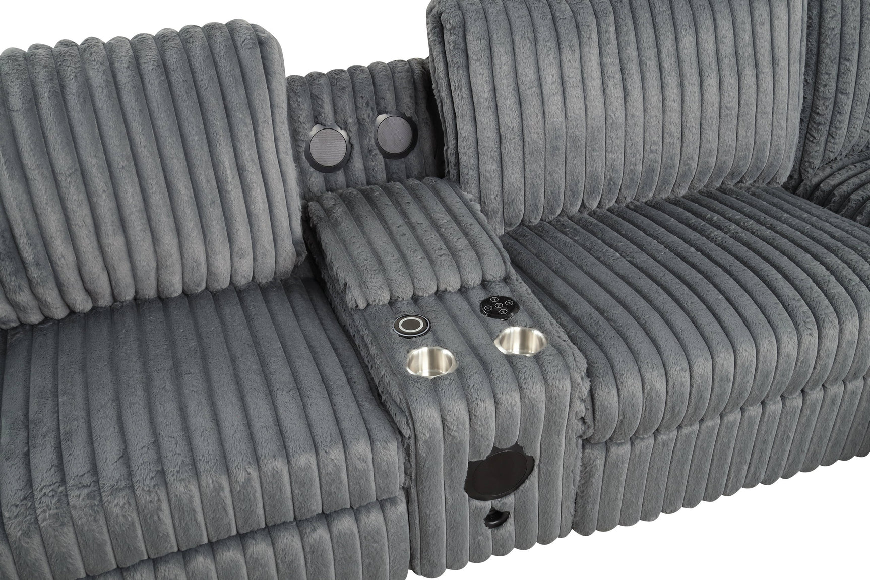 Amelia Charcoal Power Reclining Sectional w Bluetooth Speakers