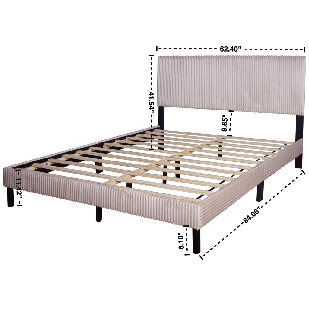 Helen Beige Cord Fabric Platform Twin Bed