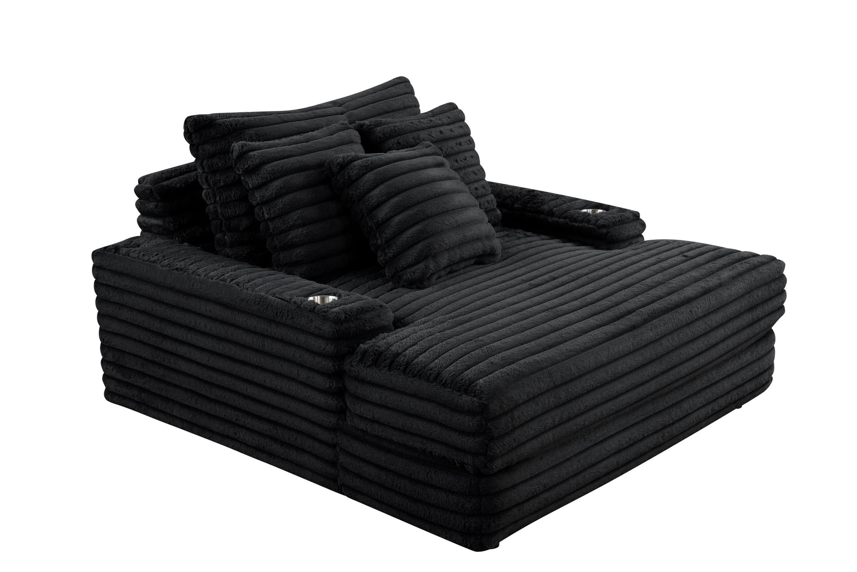 Fortin Black Fur Cord Fabric Chaise