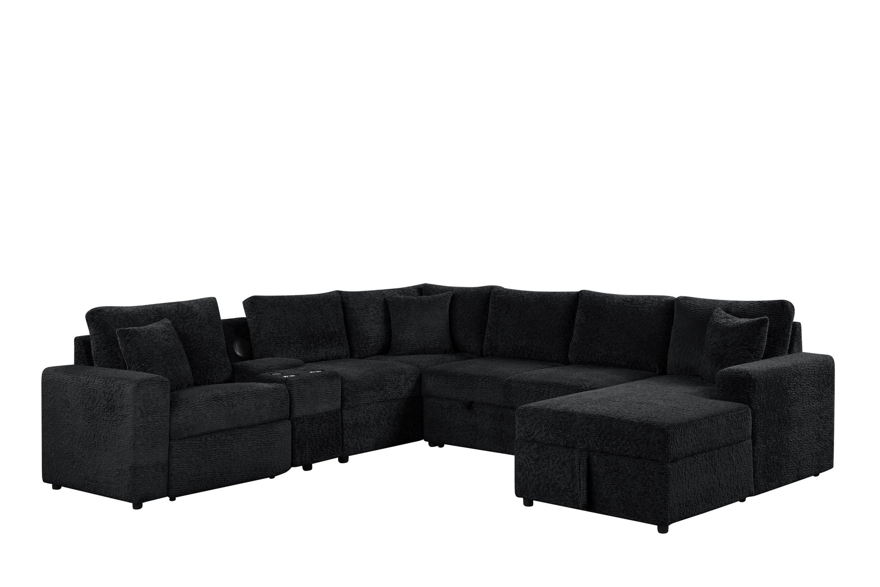 Hunter Black Sectional w Bluetooth Speaker & Pull-Out Bed